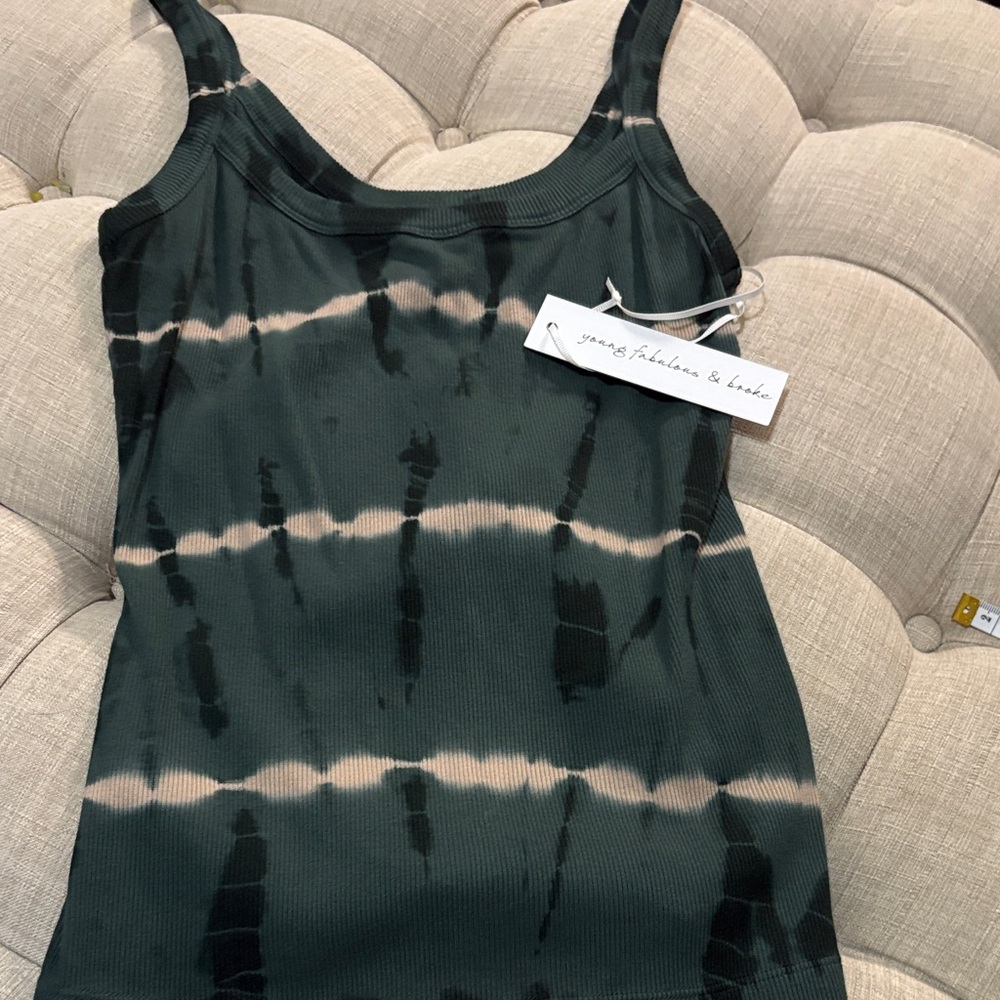 Young Fabulous & Broke Forest Green & Cream Tie-Dye Ribbed Tank